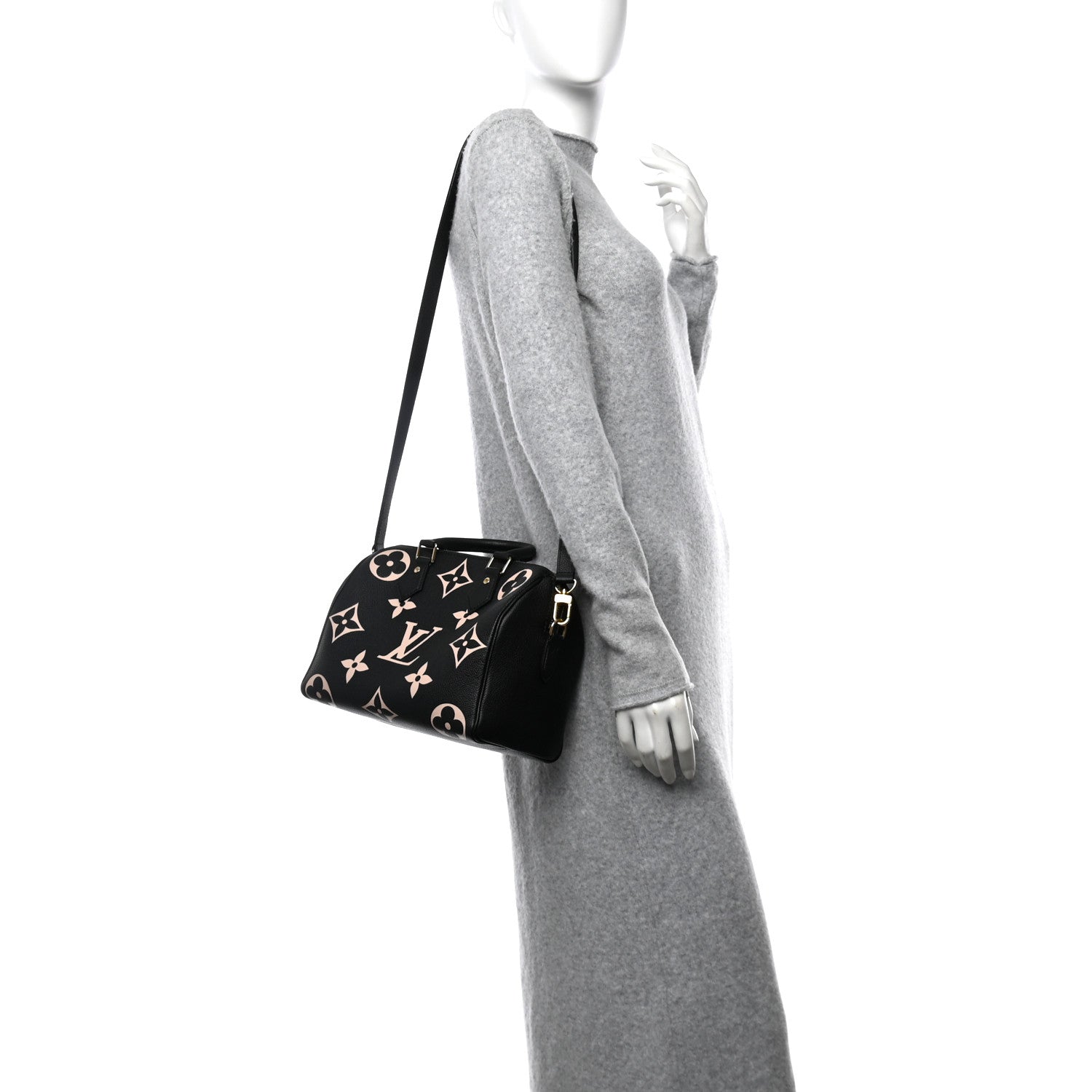 Louis Vuitton Empreinte Monogram Giant Speedy Bandouliere 25 Black Beige 3 of 11