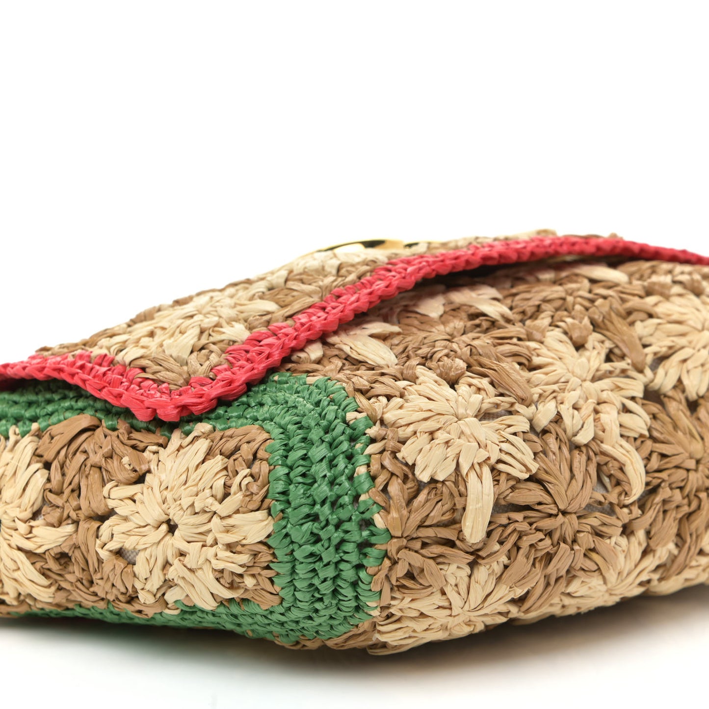 Raffia Azalea Calfskin Crochet Flower Small GG Marmont Shoulder Bag Natural Ecru Green Red New Shamarock