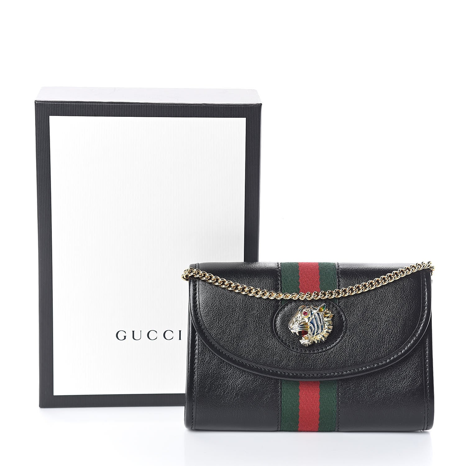 Gucci Textured Calfskin Web Mini Rajah Slim Flap Shoulder Bag Black 9 of 9