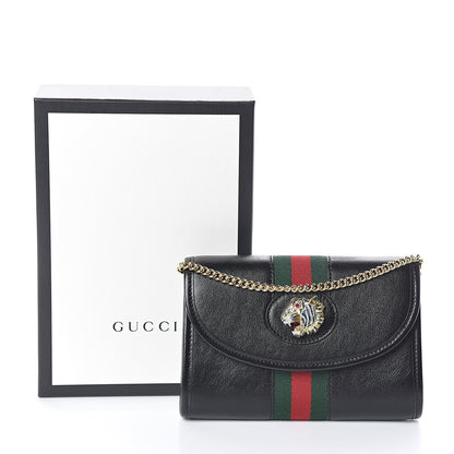 Gucci Textured Calfskin Web Mini Rajah Slim Flap Shoulder Bag Black 9 of 9