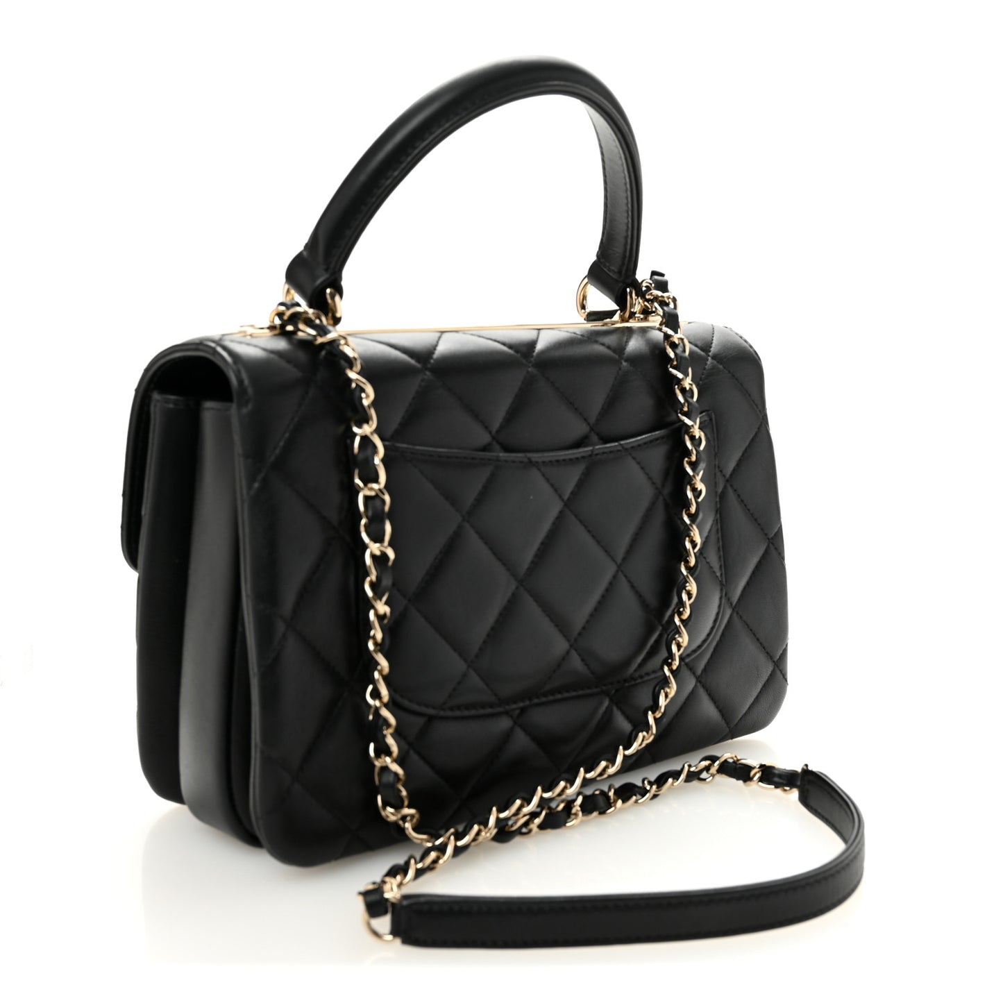 Lambskin Quilted Small Trendy CC Dual Handle Flap Bag Black