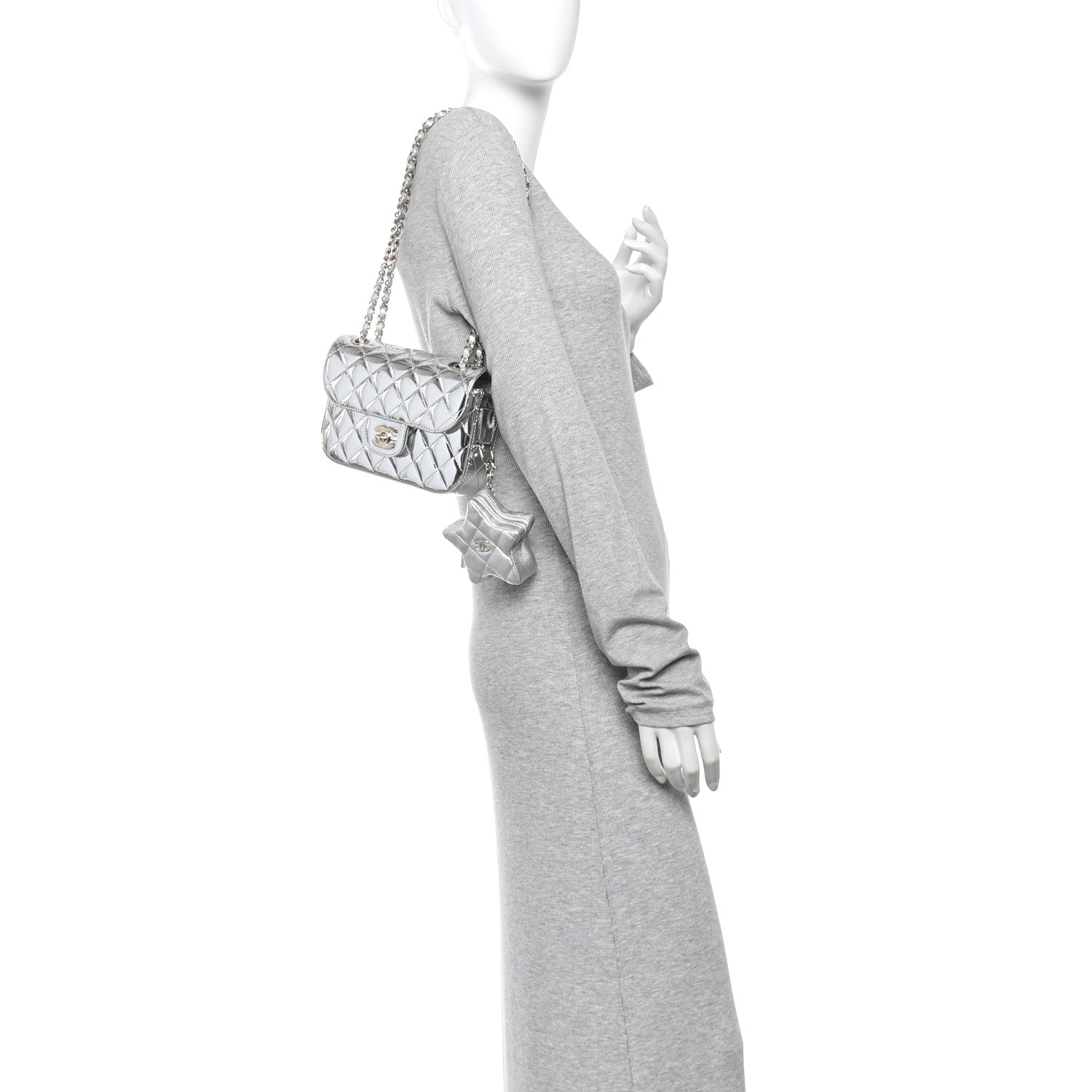 Chanel Mirror Calfskin Metallic Calfskin Quilted Hollywood Boulevard Mini Flap With Star Coin Purse Silver 2 of 11