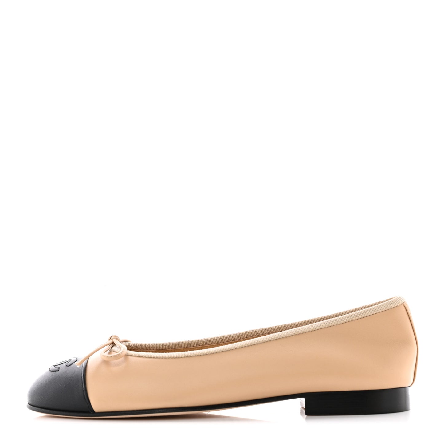 Lambskin Cap Toe CC Ballerina Flats 37.5 Beige Black