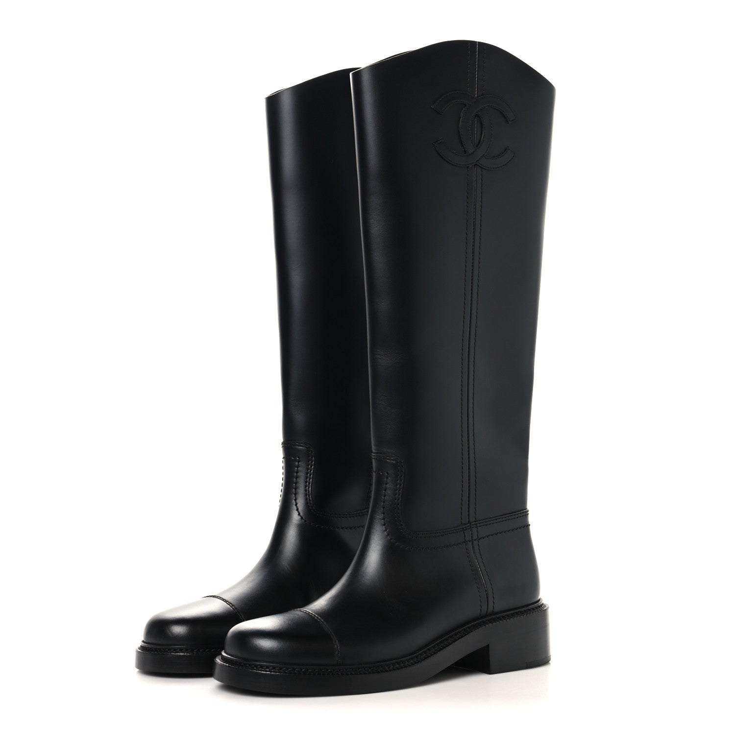 Chanel Calfskin Cap Toe CC Riding Boots 38.5 Black 1812788