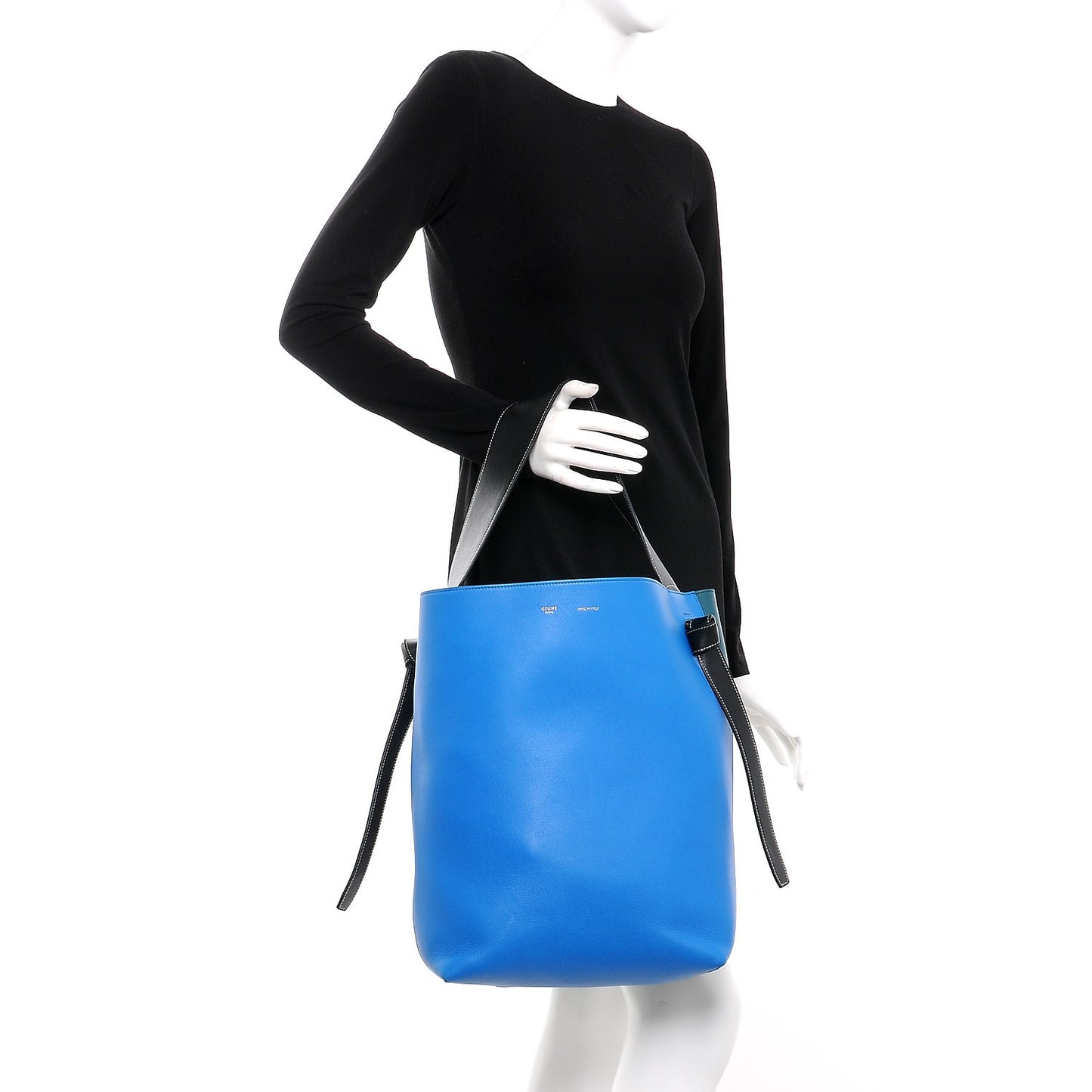 Shiny Smooth Calfskin Small Twisted Cabas Bright Blue Peacock