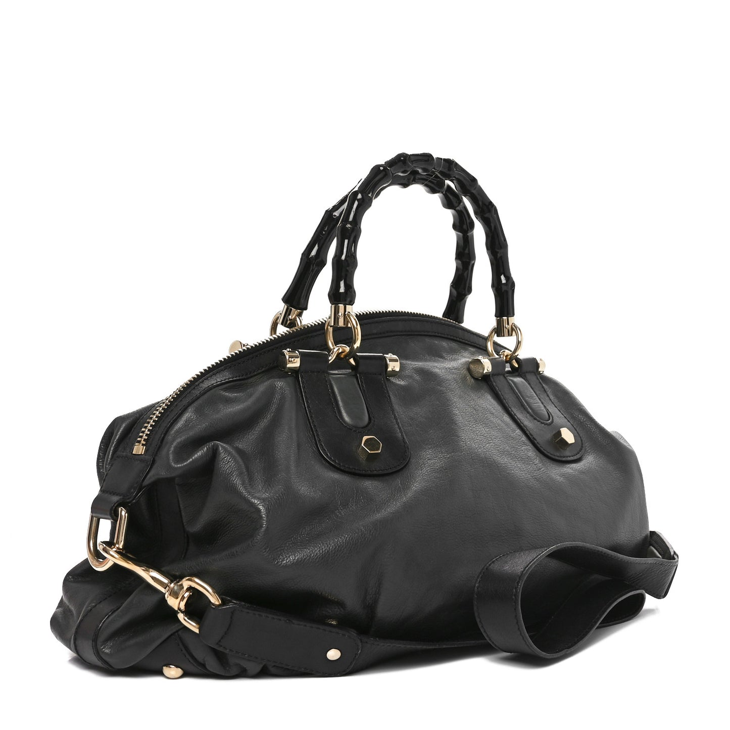 Calfskin Pop Bamboo Top Handle Tote Black