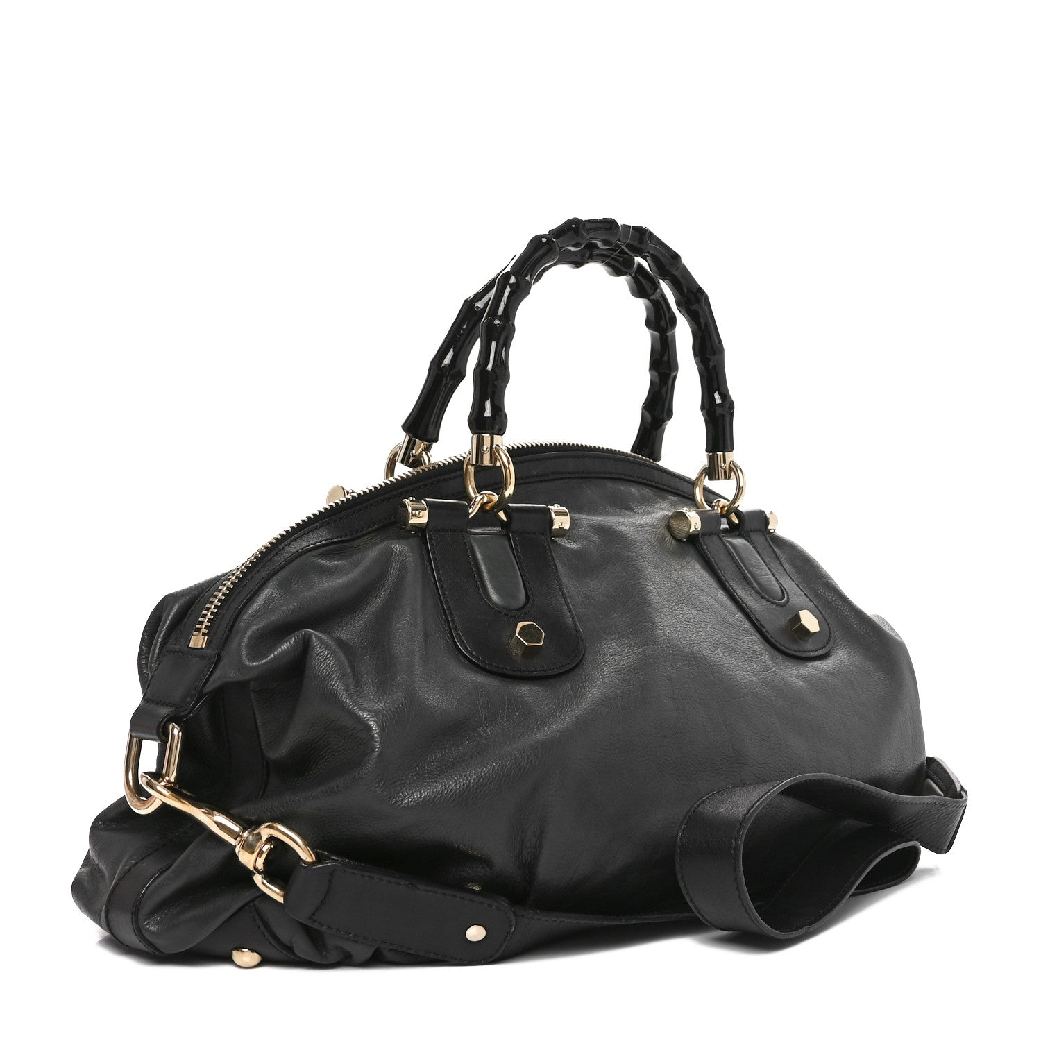 Gucci Calfskin Pop Bamboo Top Handle Tote Black 3 of 10