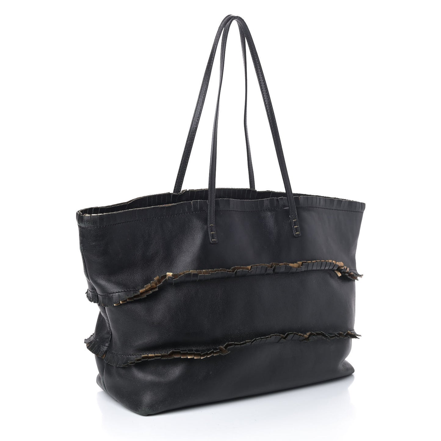 Calfskin Ruffle Roll Tote Black