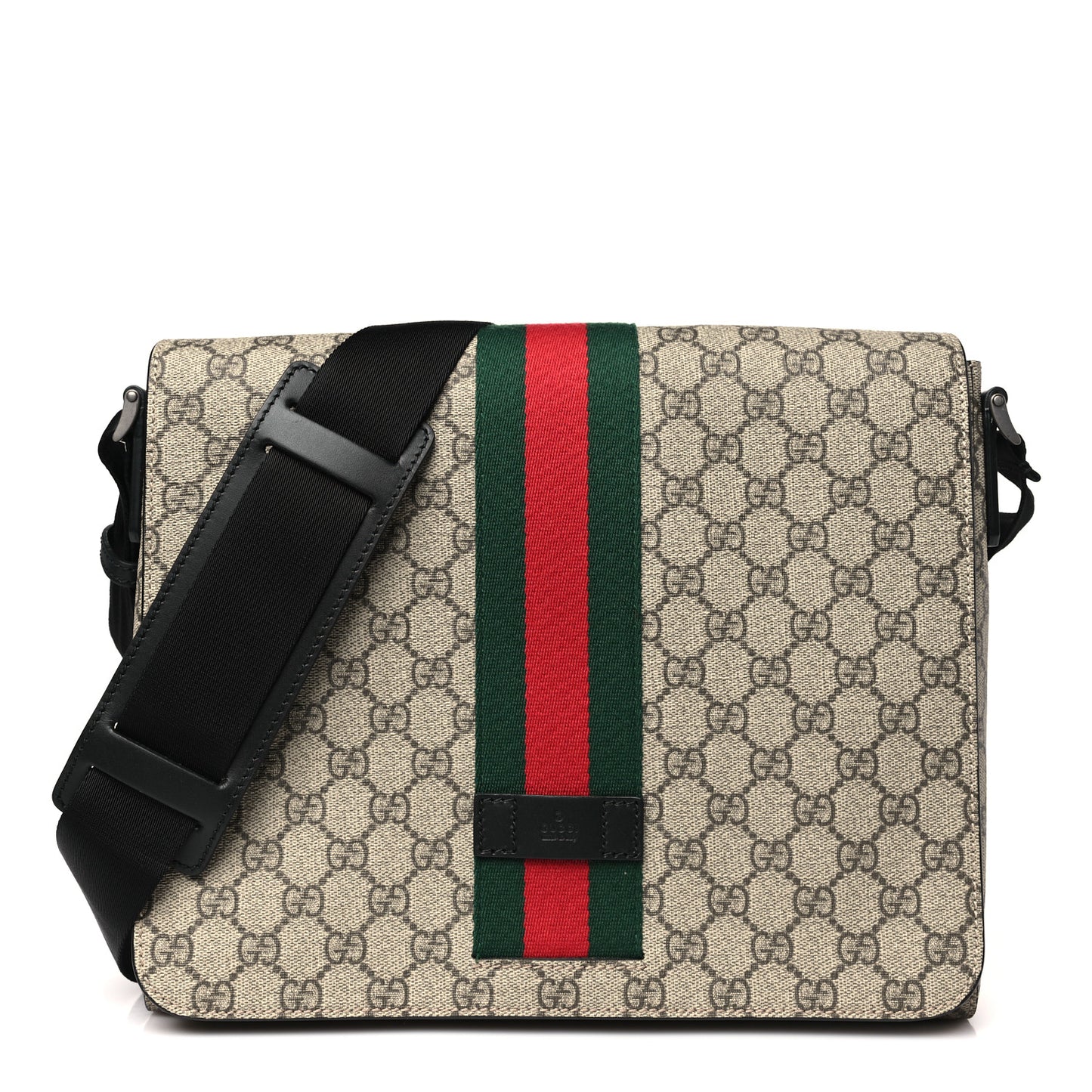 GG Supreme Monogram Web Flap Messenger Bag Black