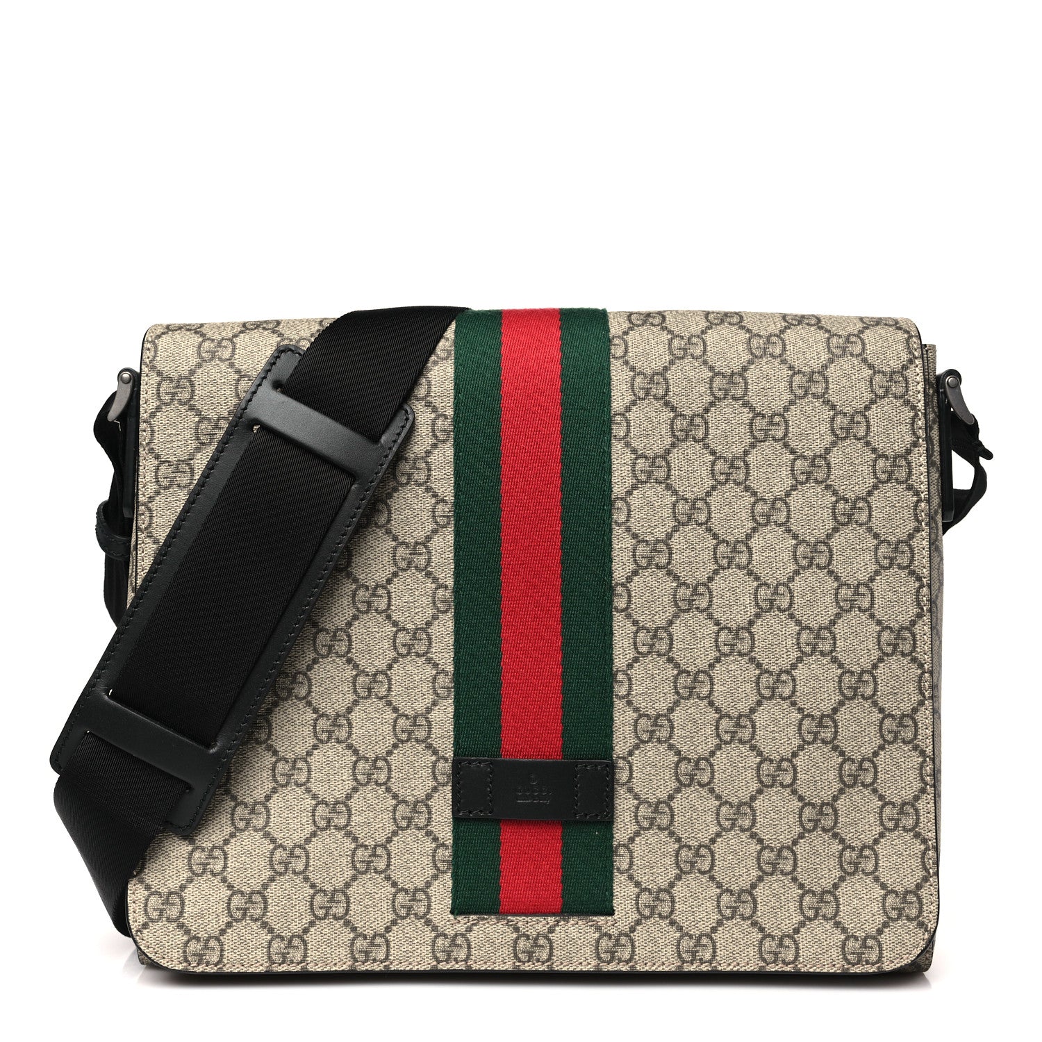 Gucci GG Supreme Monogram Web Flap Messenger Bag Black 1 of 10