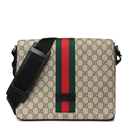 Gucci GG Supreme Monogram Web Flap Messenger Bag Black 1 of 10