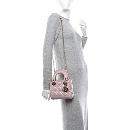 Christian Dior Metallic Lambskin Cannage Mini Lady Dior Lotus 2 of 10
