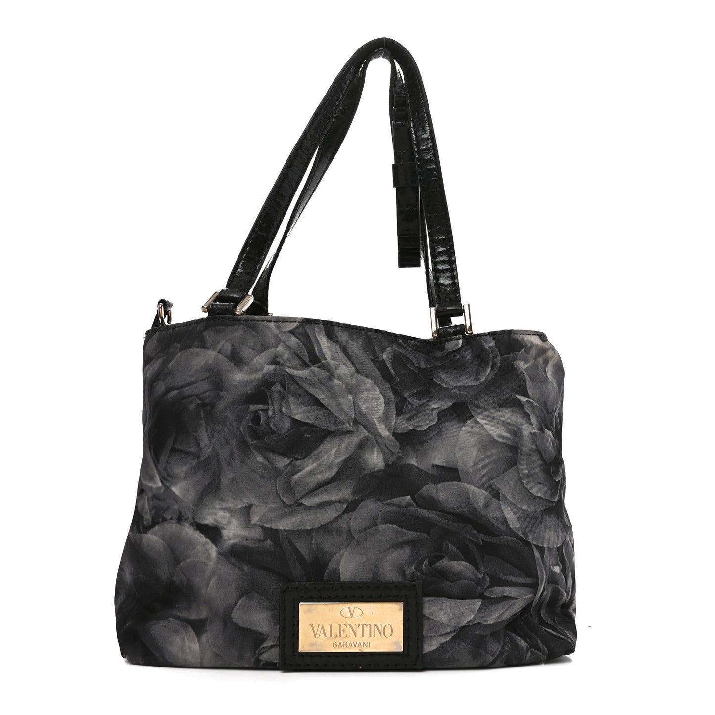 Nylon Small Floral Tote Black Grey