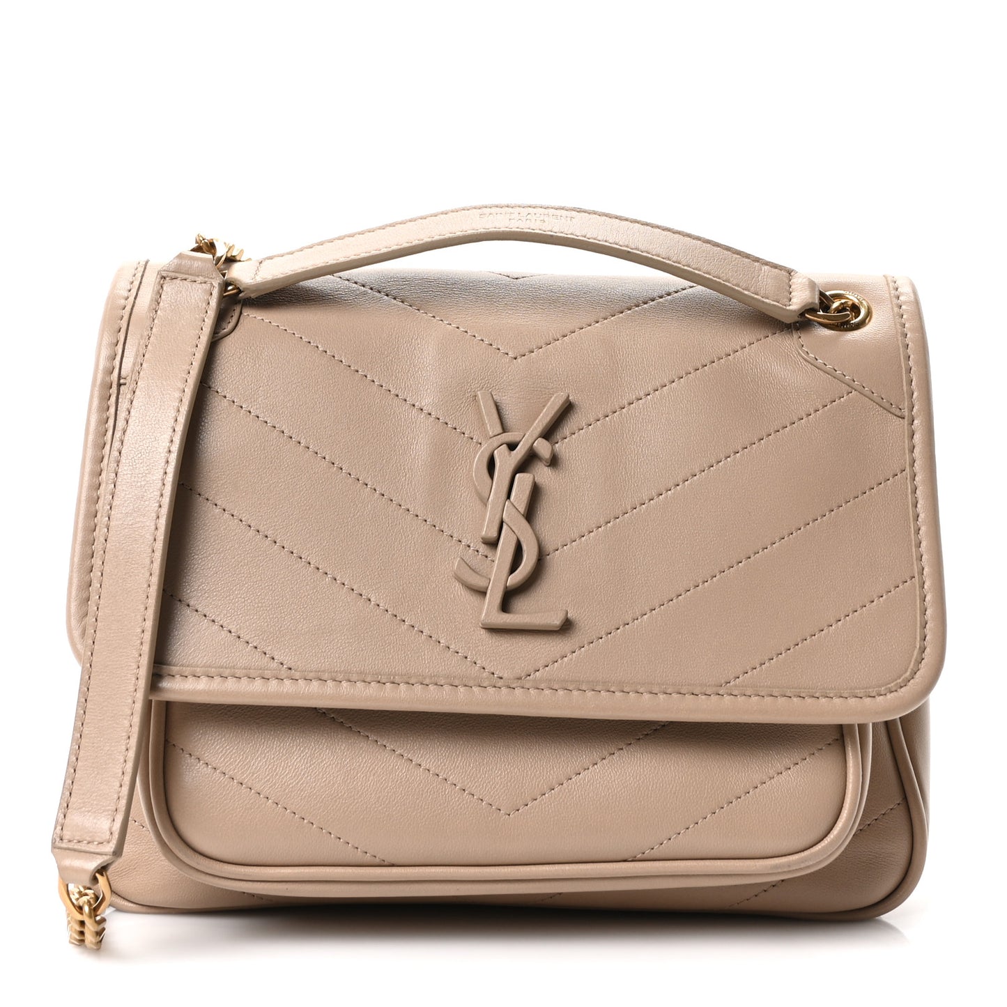 Lambskin Calfskin Matelasse Monogram Baby Niki Chain Satchel Dark Beige