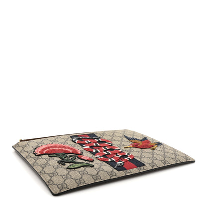 Gucci GG Supreme Monogram Web Kingsnake Embroidered Large Zip Pouch Brown 4 of 9