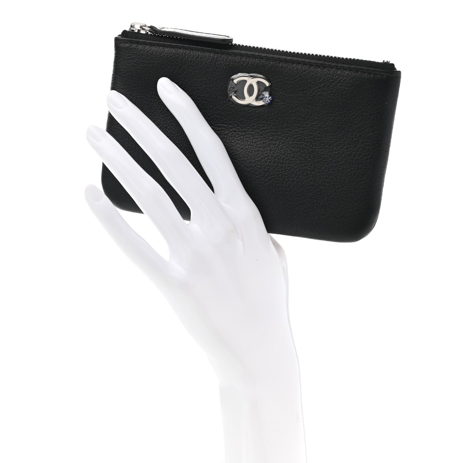 Chanel Goatskin Camellia CC Cosmetic Pouch Black 2 of 8