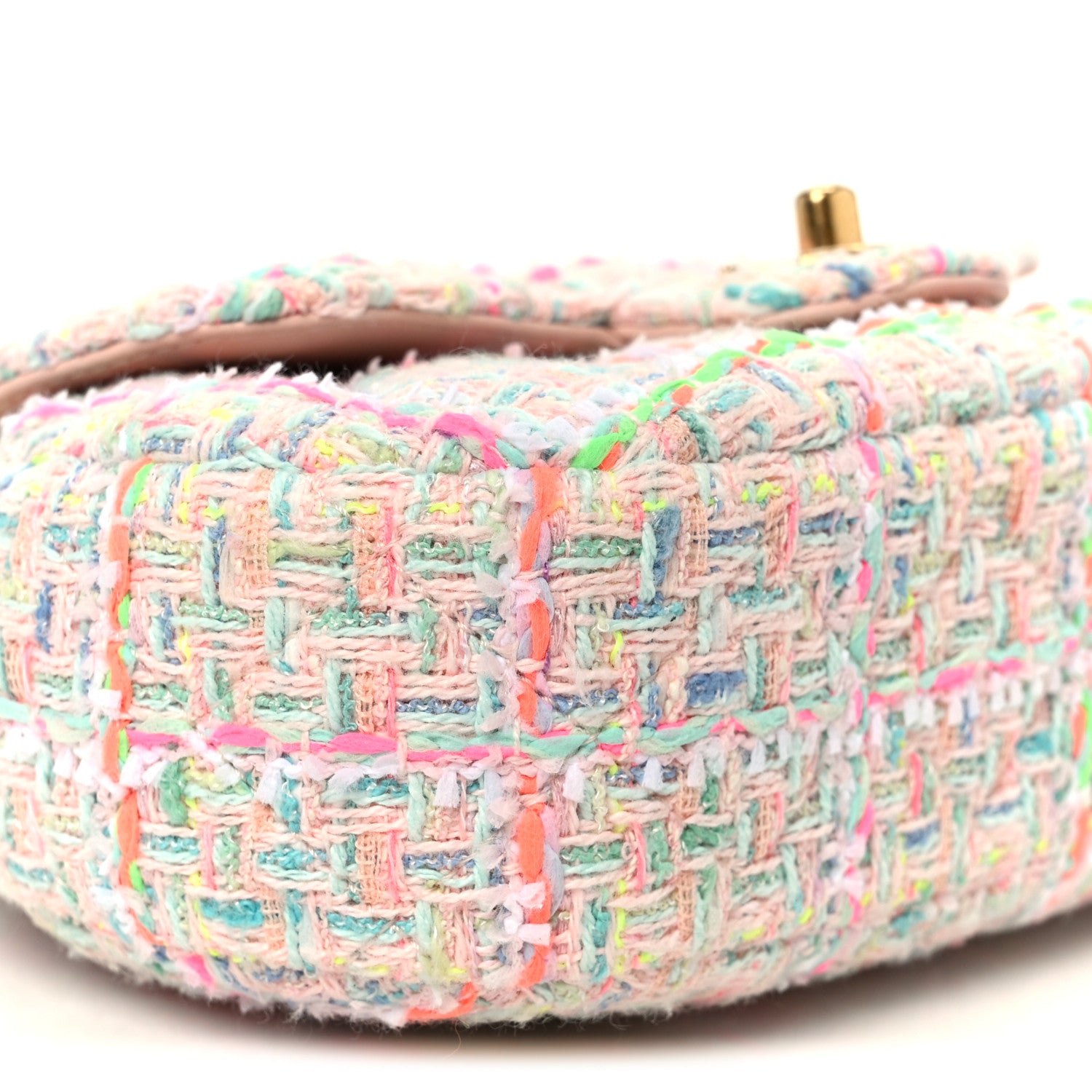 Chanel Tweed Quilted Baywatch Top Handle Flap Light Pink Green