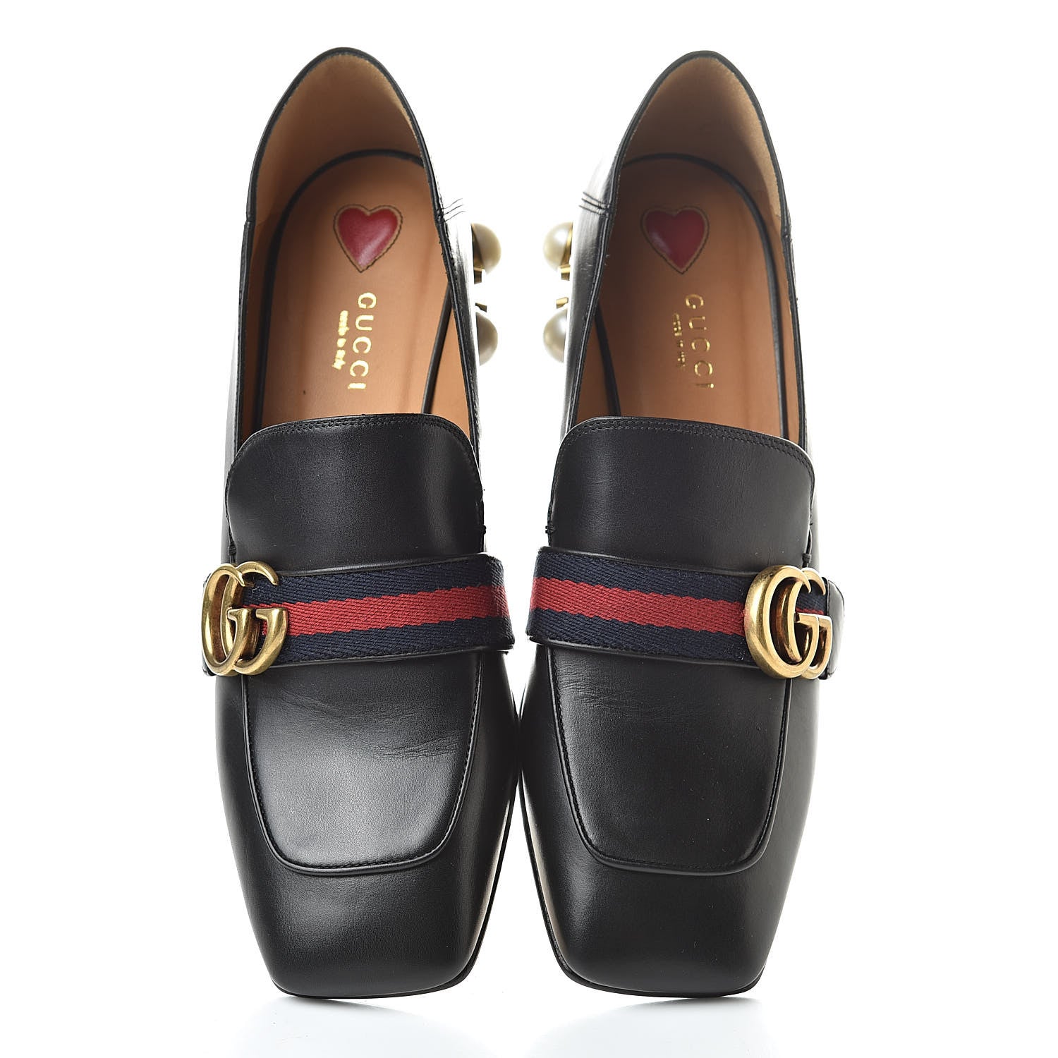 Gucci Betis Glamour Calfskin Web Pearl Embellished Peyton 35mm Loafer Pumps 39 Black 5 of 10