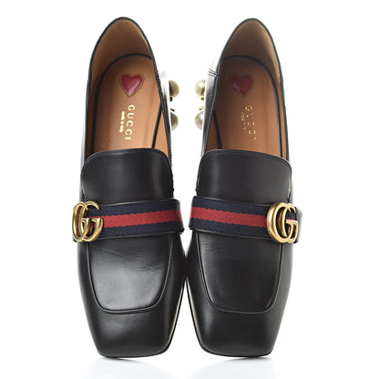 Gucci Betis Glamour Calfskin Web Pearl Embellished Peyton 35mm Loafer Pumps 39 Black 5 of 10