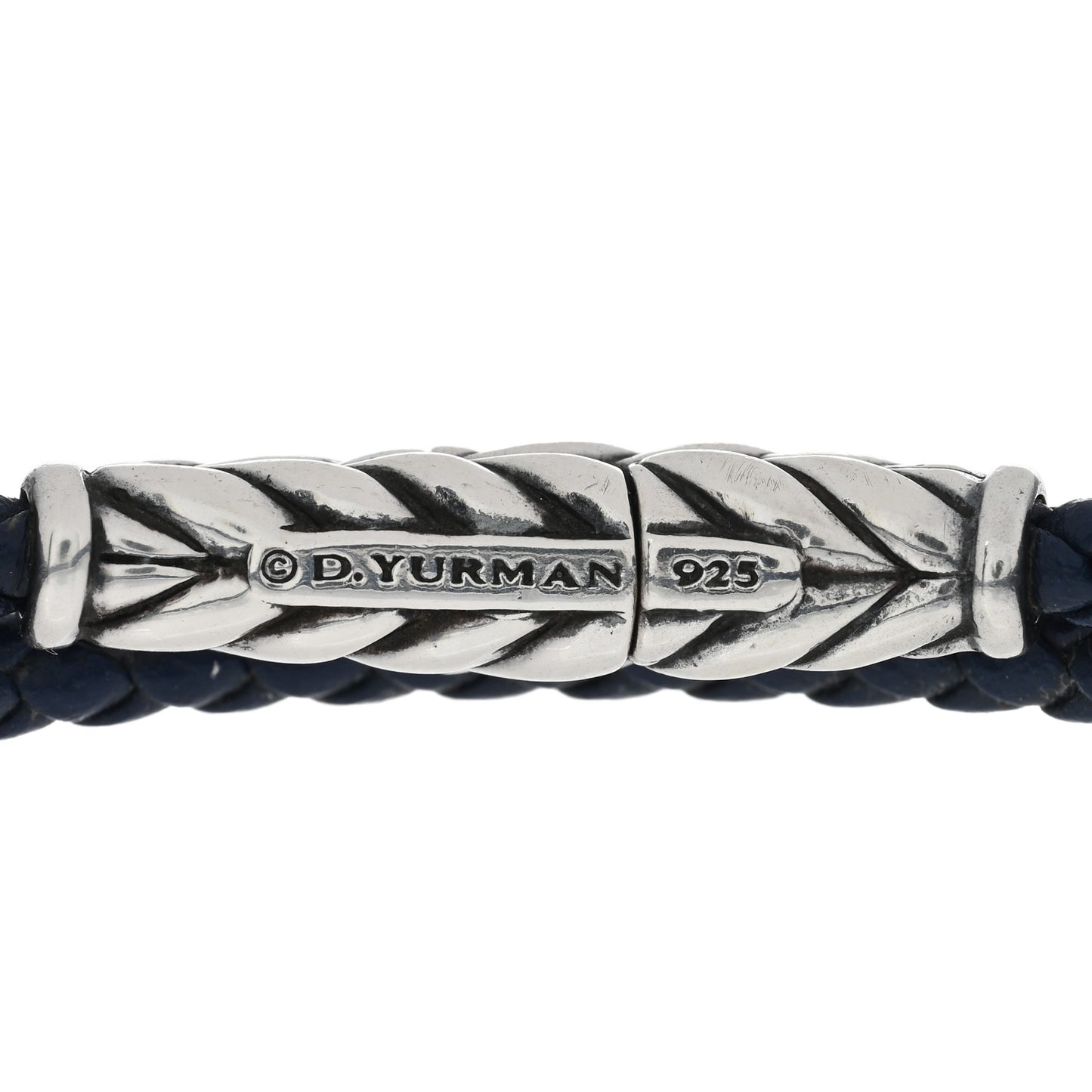 Sterling Silver Leather Mens Chevron Triple-Wrap Bracelet Blue