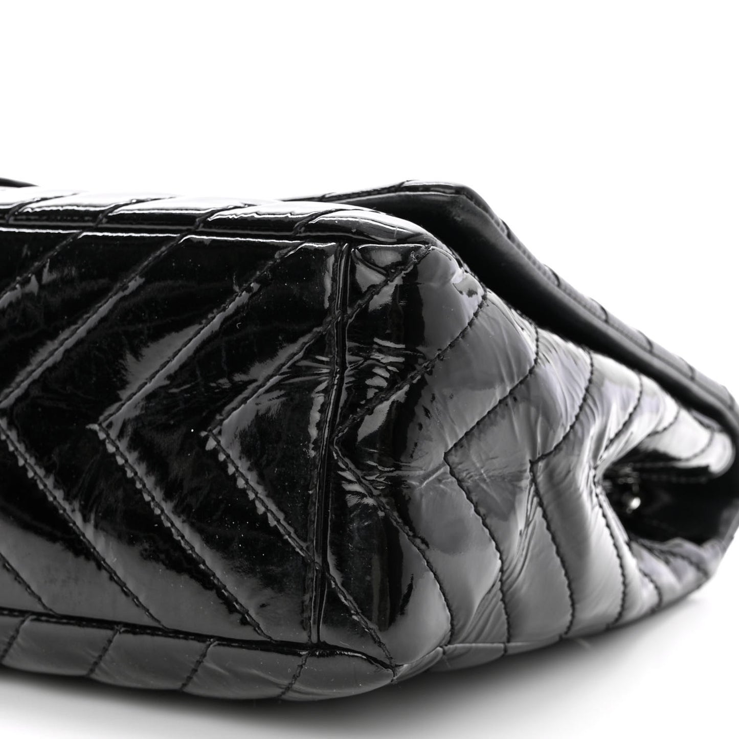 Patent Chevron Quilted Maxi Single Flap Black