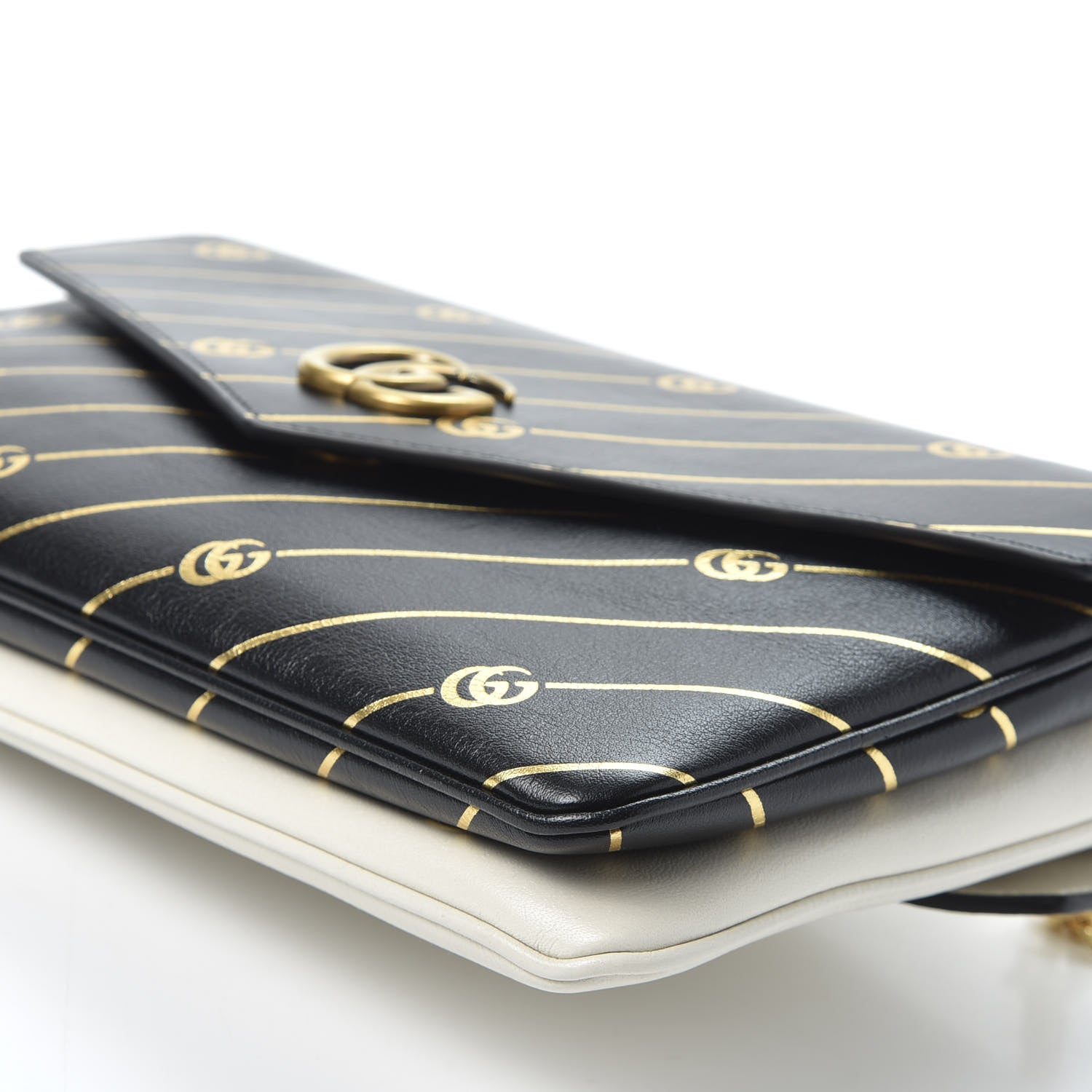 Gucci Calfskin Diagonal GG Medium Thiara Double Envelope Shoulder Bag Black White 7 of 10