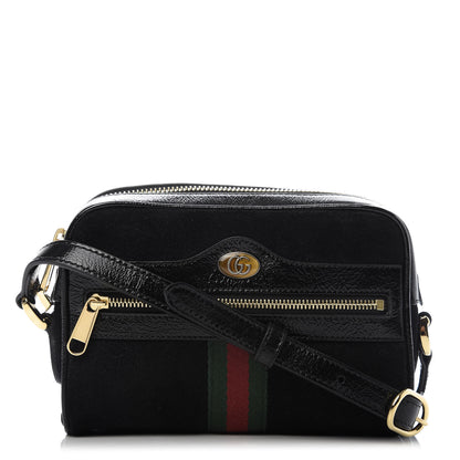 Gucci Suede Patent Web Mini Ophidia Shoulder Bag Black 1 of 10