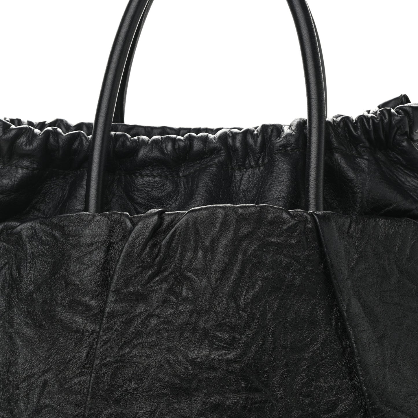 Lambskin Drawstring Shoulder Bag Black