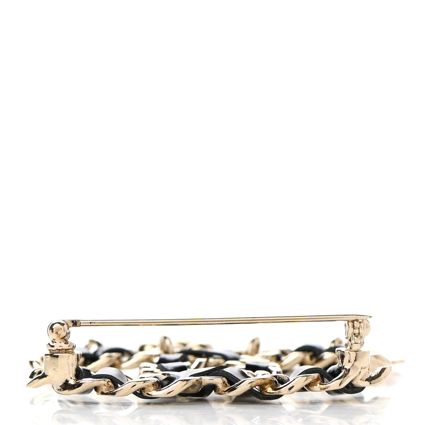 Lambskin Crystal Chain CC Charms Brooch Black Gold
