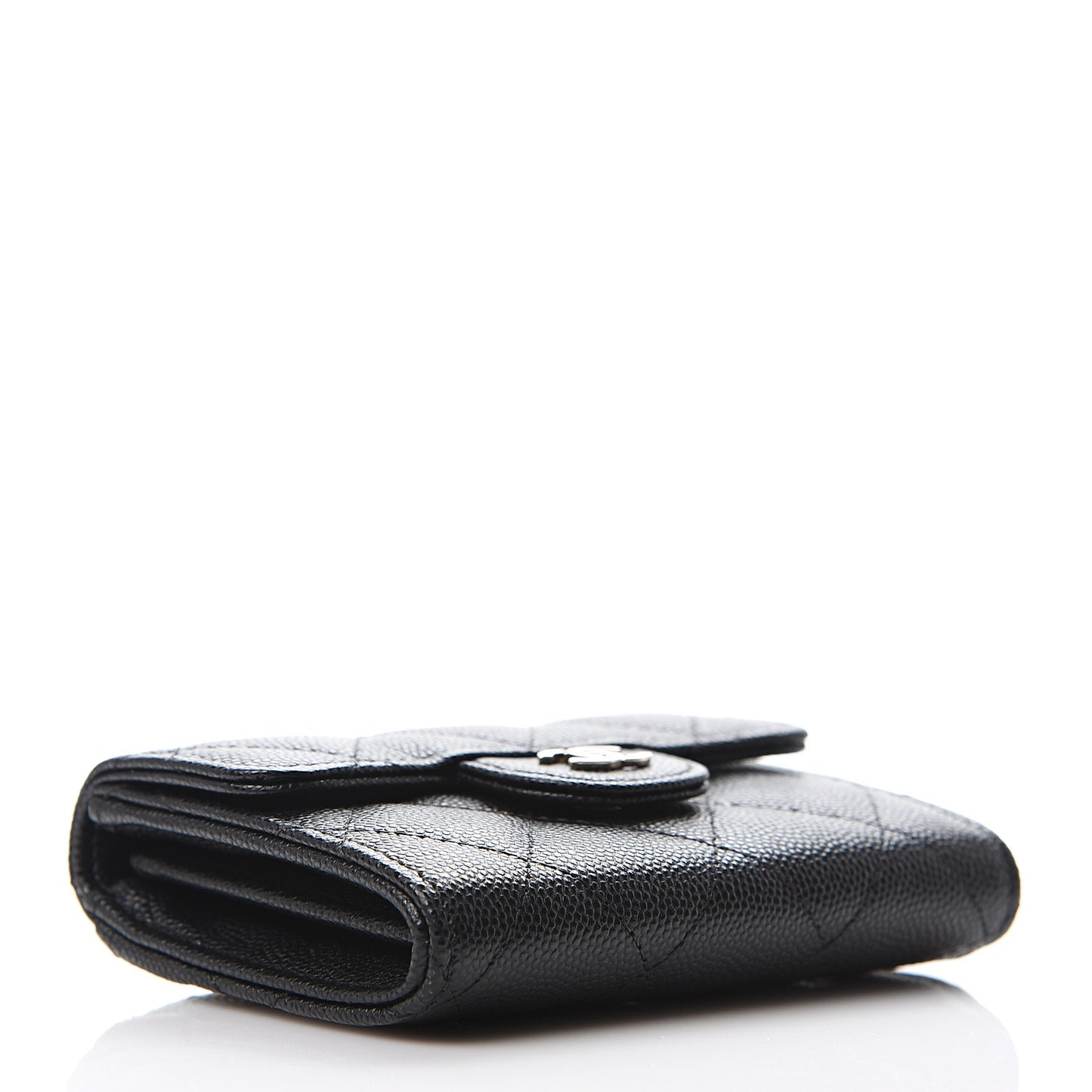 Caviar Quilted Flap Card Holder Wallet Black