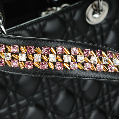 Christian Dior Lambskin Cannage Medium Lady Dior Crystal Strap Black 6 of 8