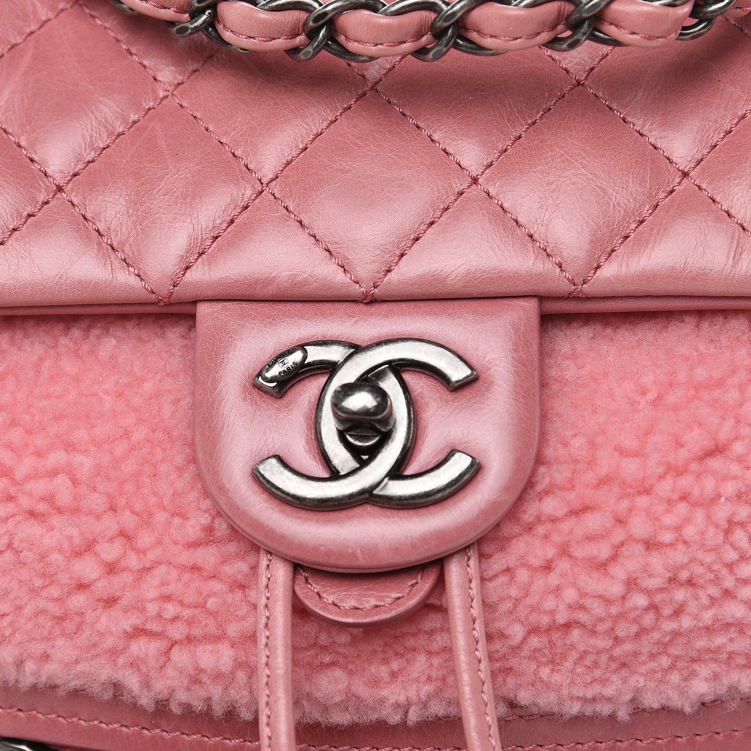 Chanel Glazed Calfskin Shearling Quilted Small Mountain Backpack Pink 10 of 13