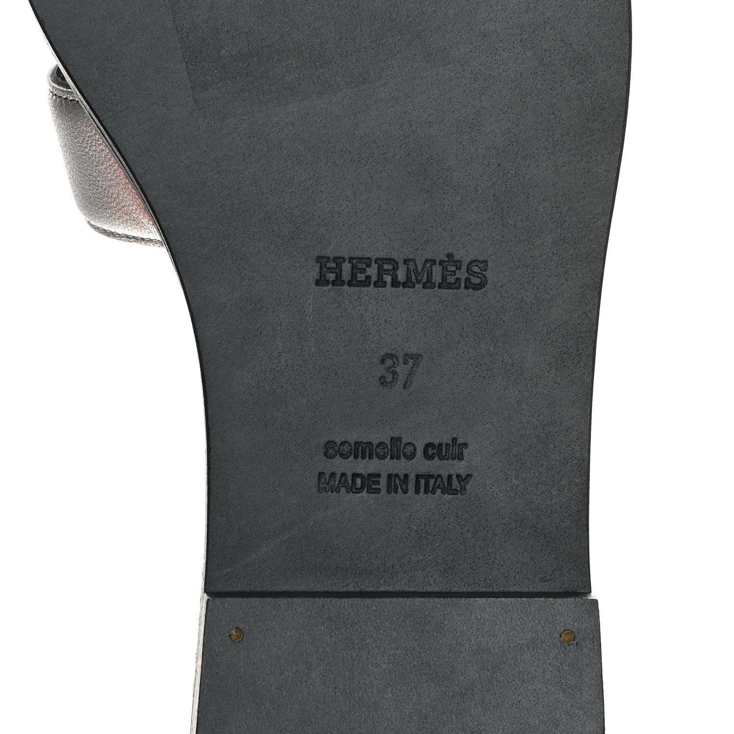 Hermes Metallic Nappa Box Oran Sandals 37 Canon De Fusil Argent 8 of 9