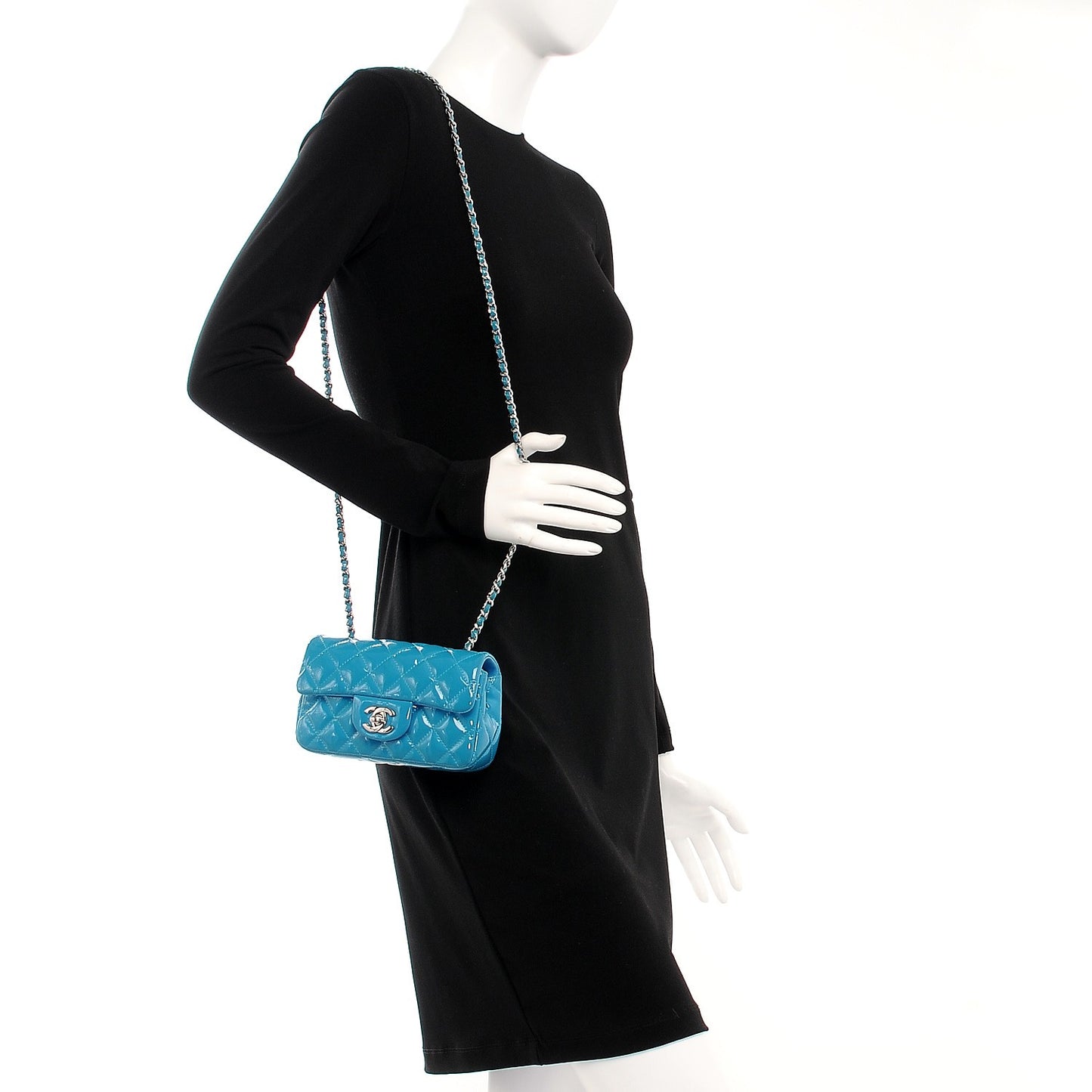 Patent Quilted Extra Mini Flap Blue