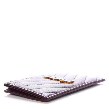 Saint Laurent Grain De Poudre Matelasse Chevron Monogram Fragments Zippered Card Case Rouge Legion 4 of 7