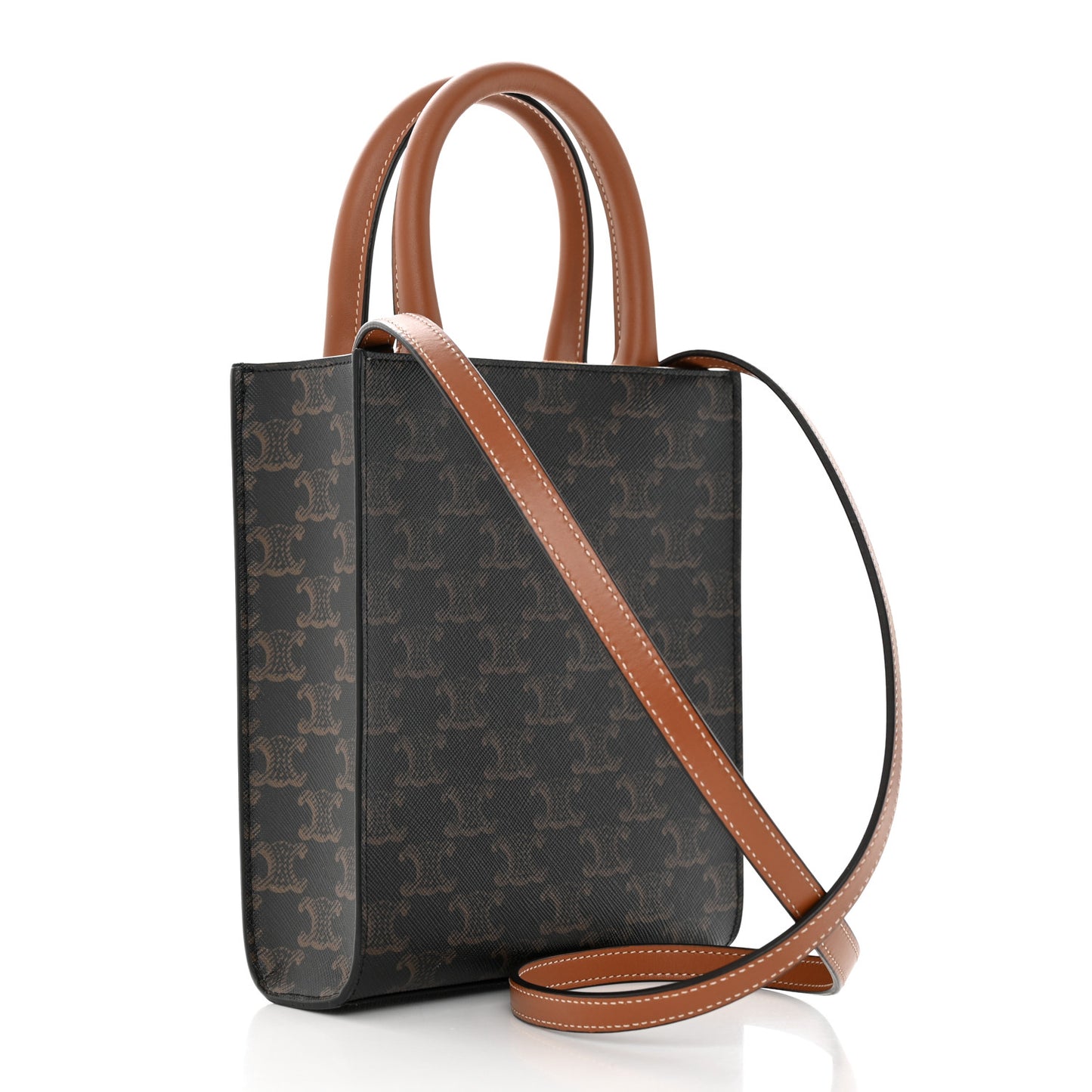 Triomphe Canvas Calfskin Mini Vertical Cabas Tan