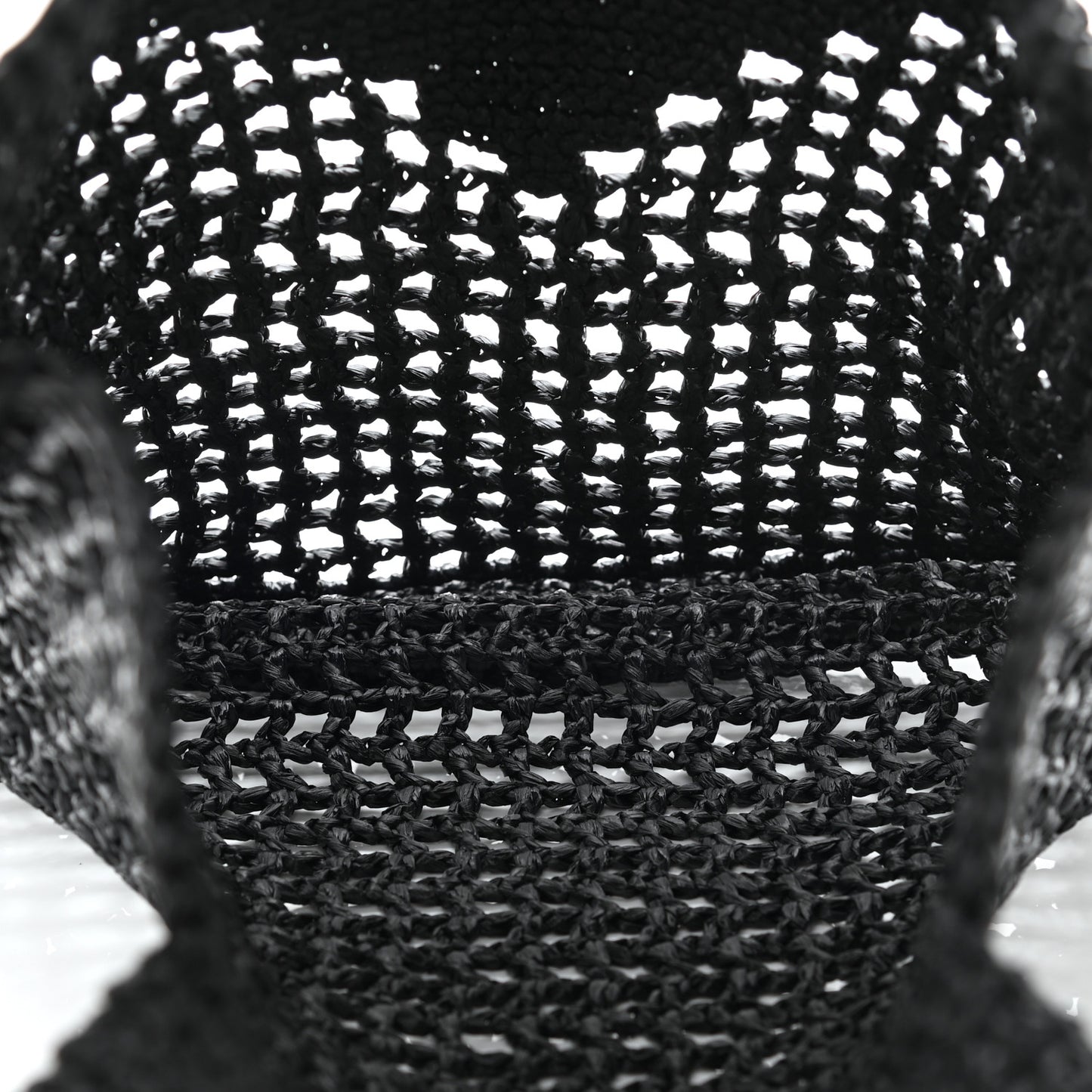 Yarn Raffia Effect Crochet Logo Embroidered Tote Bag Black