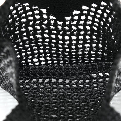 Prada Yarn Raffia Effect Crochet Logo Embroidered Tote Bag Black 5 of 10