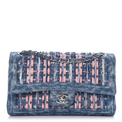 Chanel Denim Tweed Quilted Medium Double Flap Blue 1 of 8