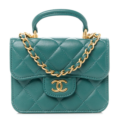 Chanel Lambskin Quilted Top Handle Flap Coin Purse With Chain Green 1 of 10
