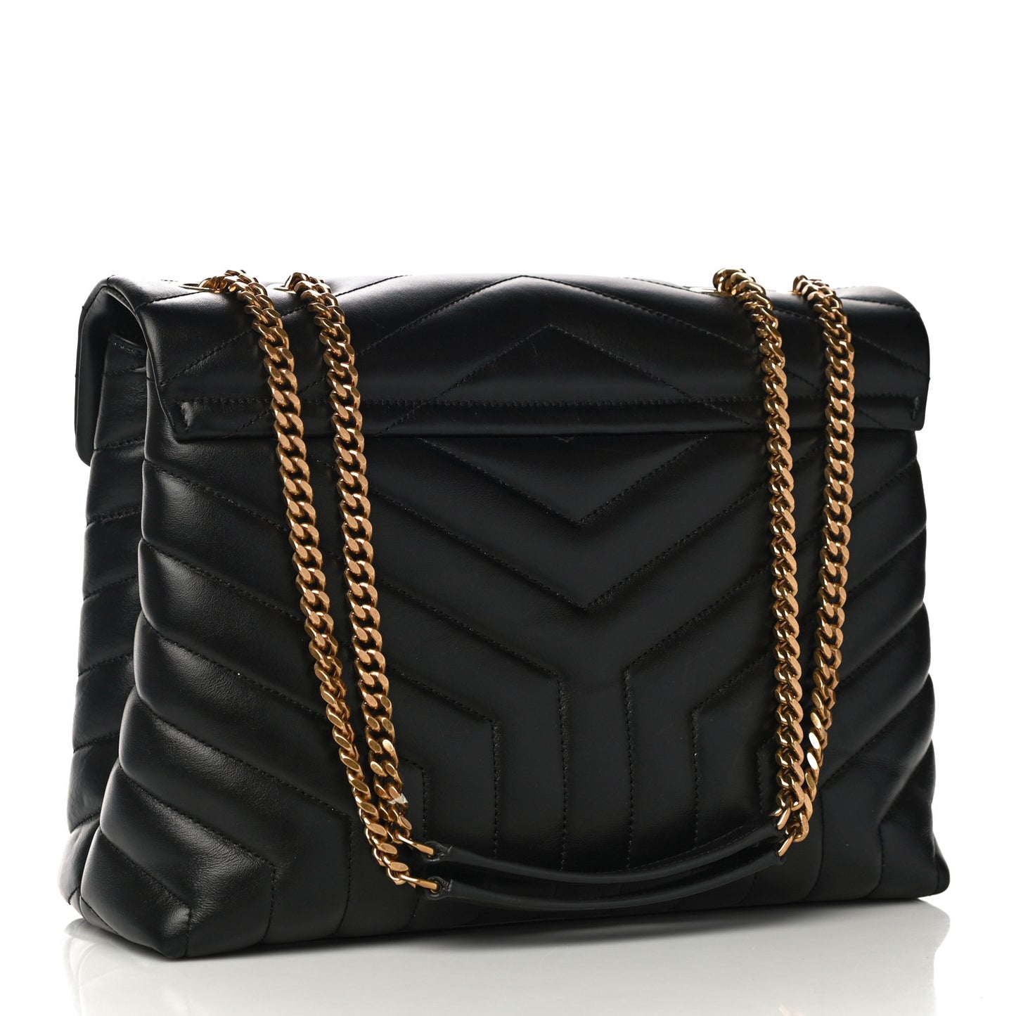 Calfskin Y Quilted Monogram Medium Loulou Chain Satchel Black