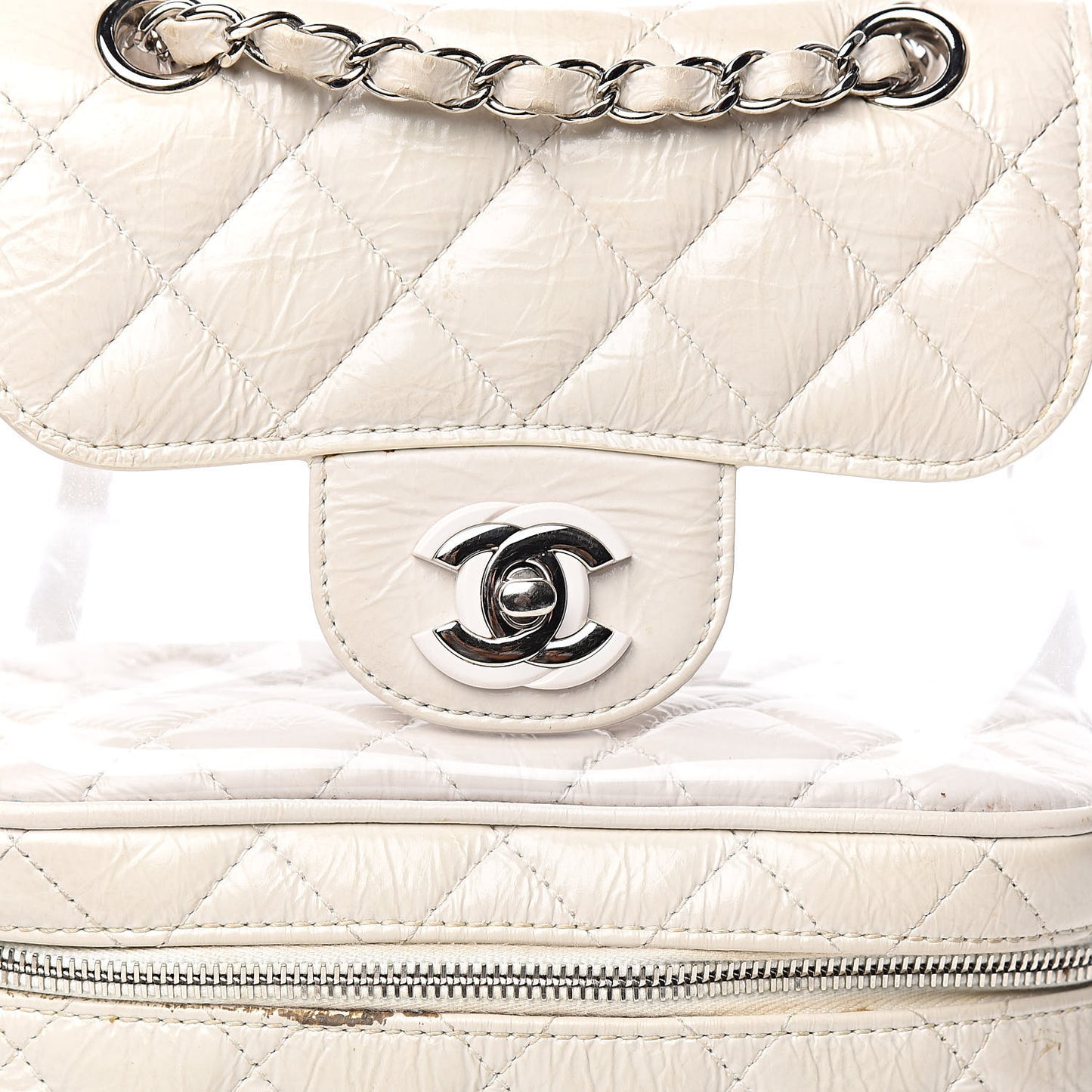 Crumpled Calfskin PVC Quilted Backpack White