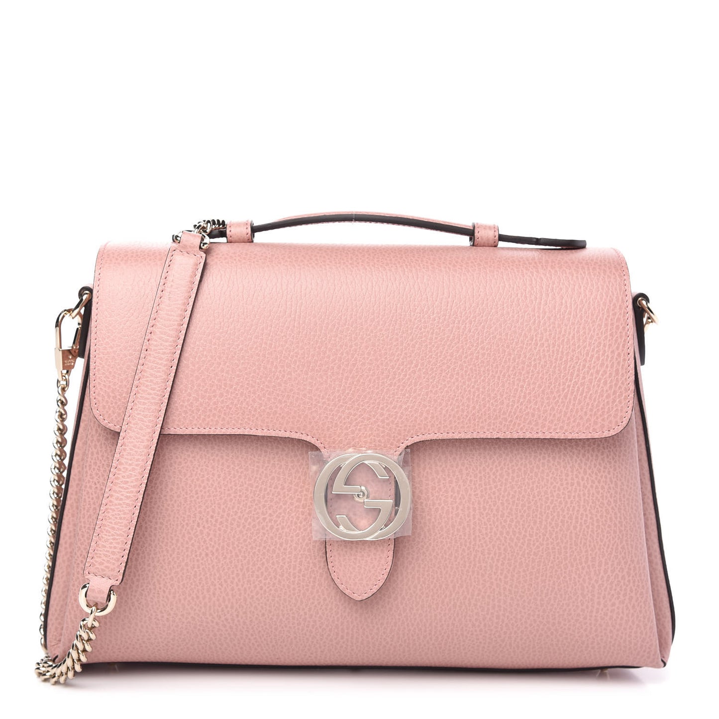 Dollar Calfskin Medium Interlocking G Top Handle Shoulder Bag Soft Pink