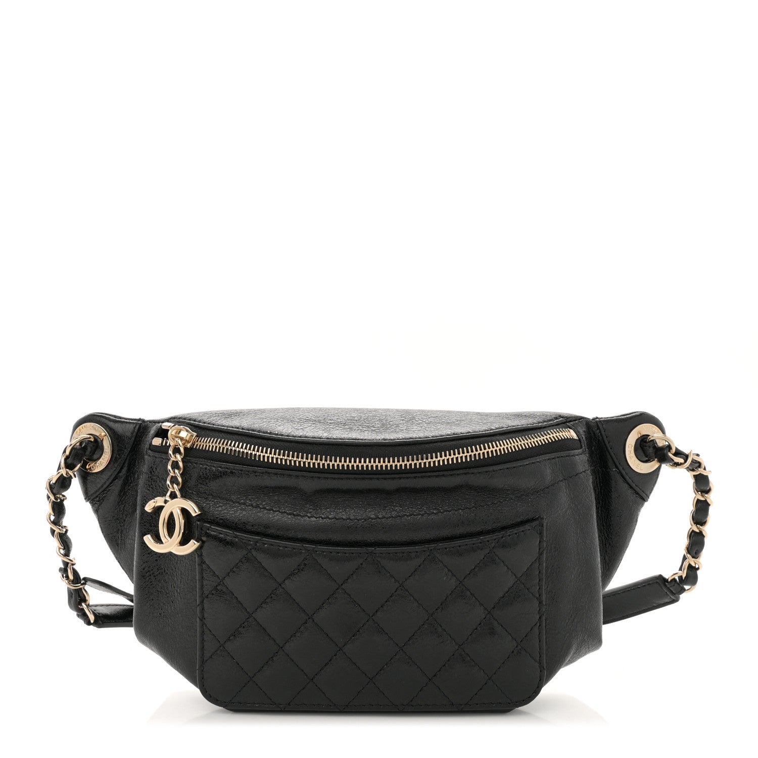 Chanel Crumpled Glazed Lambskin Quilted Waist Bag Fanny Pack Black 1 of 10