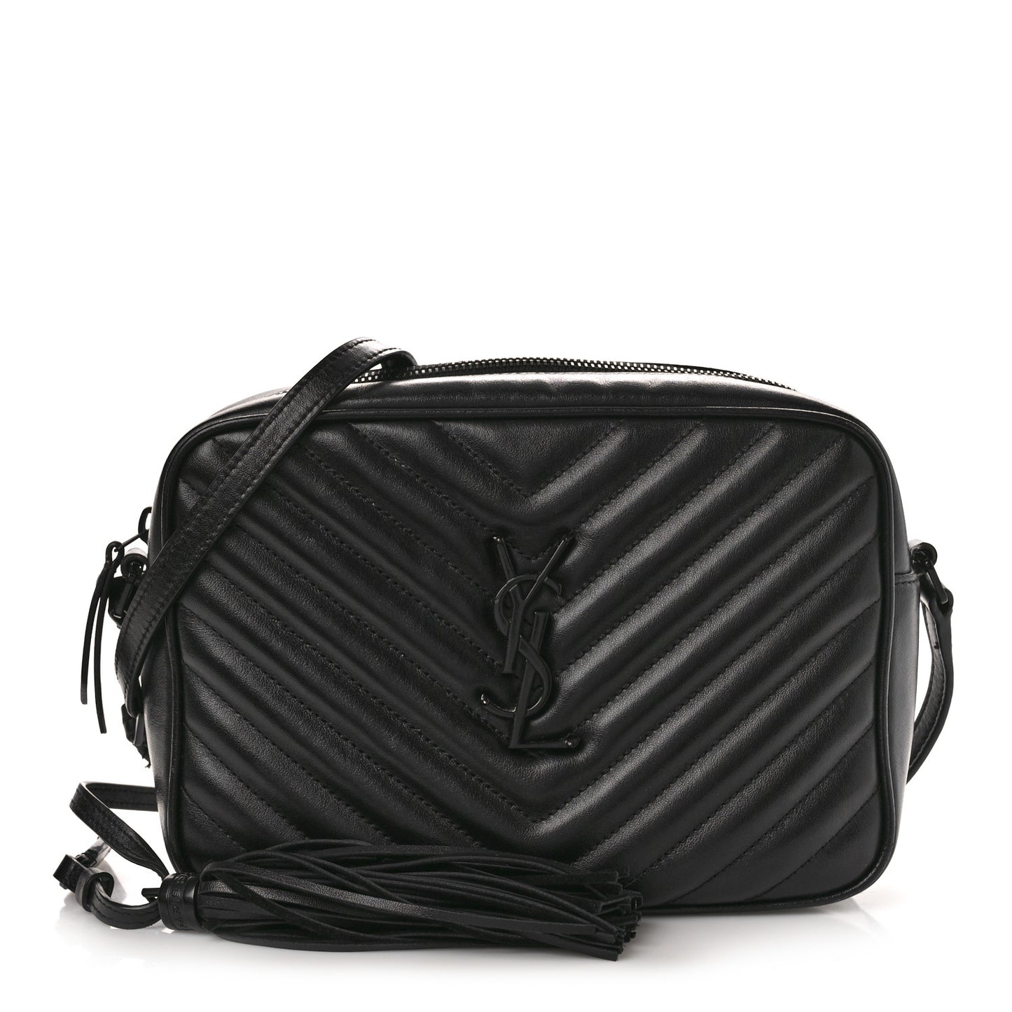 SAINT LAURENT Calfskin Matelasse Monogram Monochrome Lou Camera Bag Black