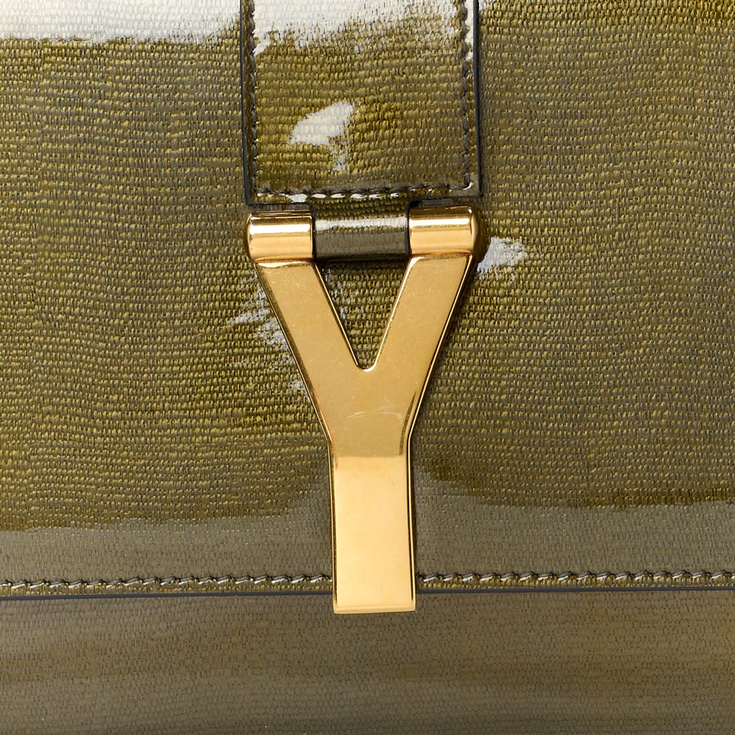 Textured Patent Classic Y Ligne Clutch Olive