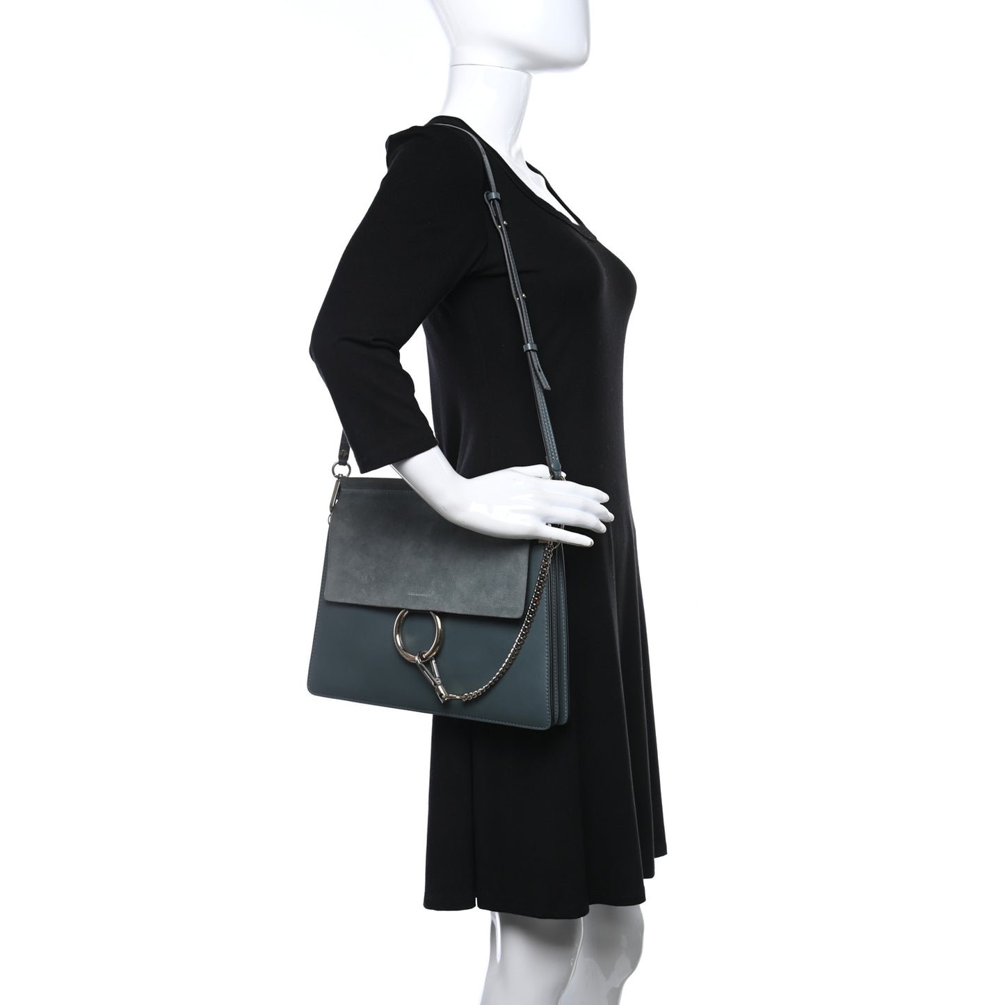 Calfskin Suede Medium Faye Shoulder Bag Cloudy Blue