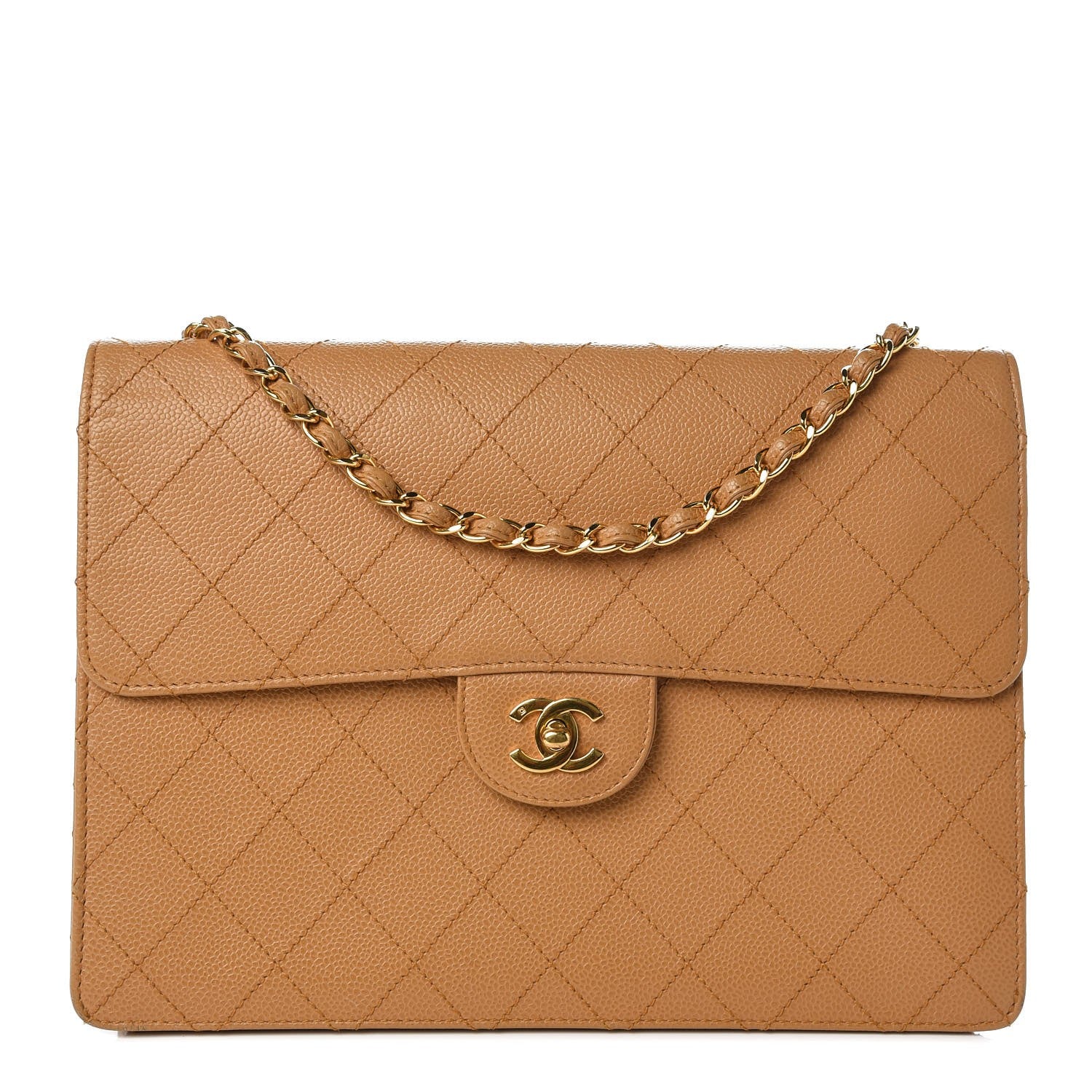 Chanel Caviar Stitched Jumbo Single Flap Beige 1 of 8