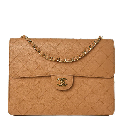Chanel Caviar Stitched Jumbo Single Flap Beige 1 of 8
