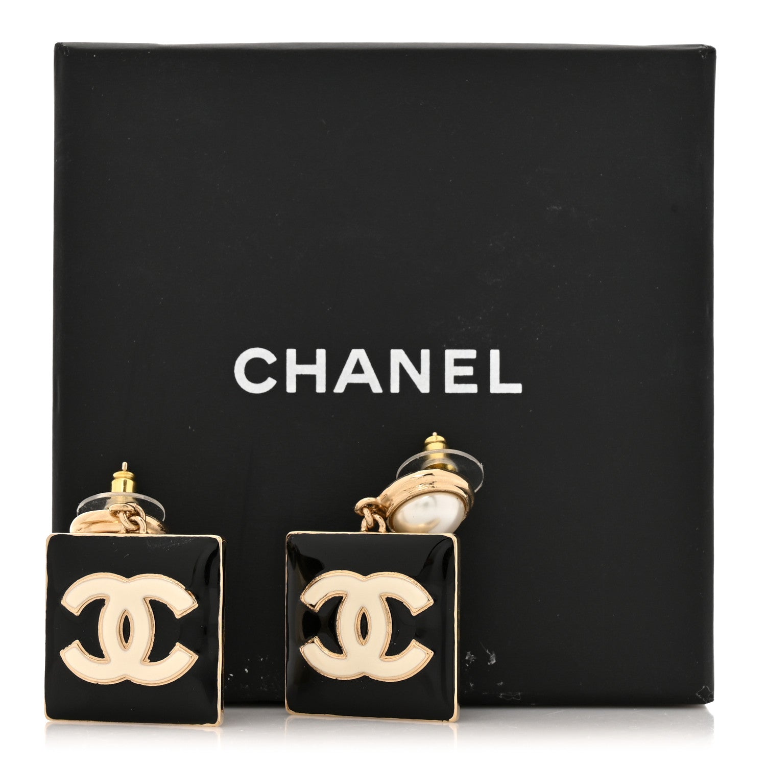 Chanel Metal Resin Pearl CC Drop Earrings Gold Black White 6 of 6